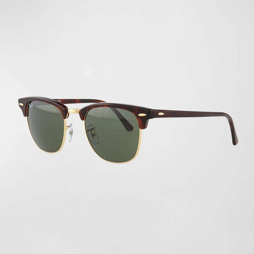 Ray-Ban Clubmaster Classic Sunglasses; Tortoise on Gold, Polarized Green Lenses